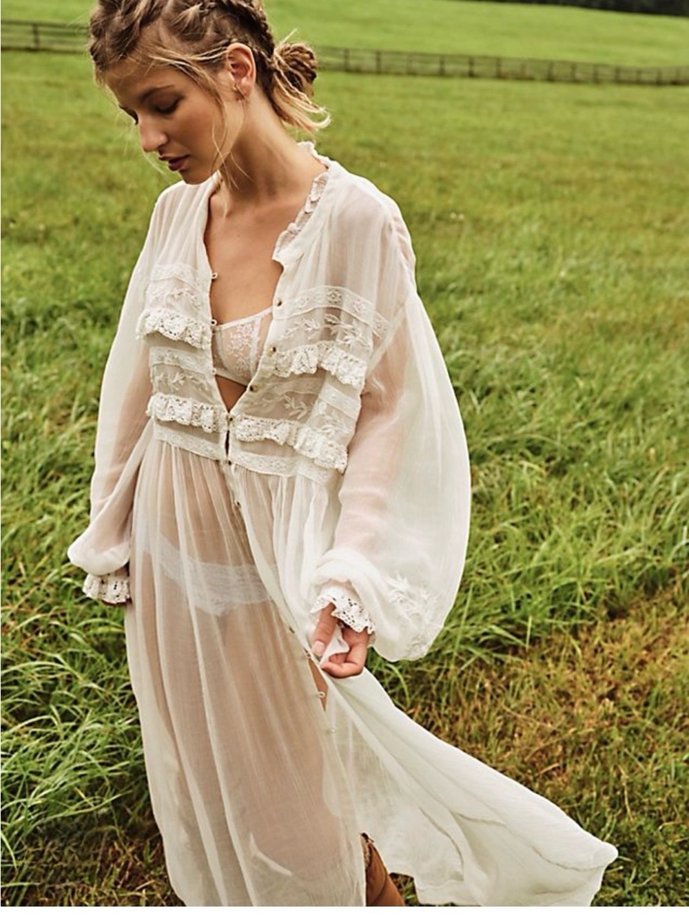 Free People | Sheer Lace Button Down Dress, XL